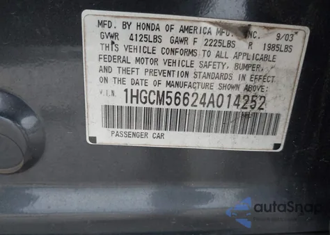 2004 Honda Accord 2.4 Ex z USA, uszkodzony, nr VIN 1HGCM56624A014252